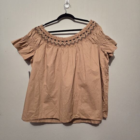 Old Navy NWT Smocked Off-the-Shoulder Top Womens 2X Tan Boho Peasant Milkmaid - Picture 9 of 10